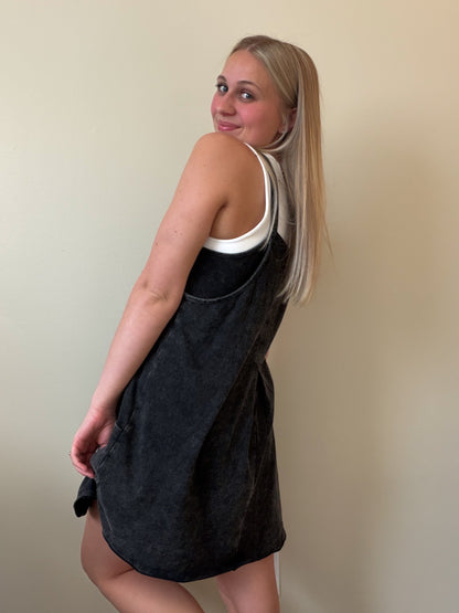 Mineral Washed Mini Dress w/ Shorts Inside 