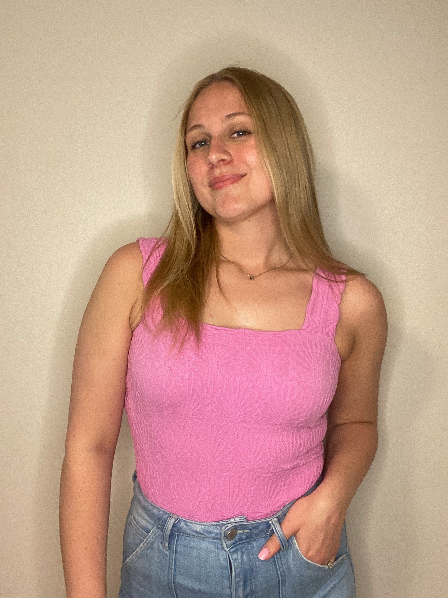 Lace Textured Square Tank Top