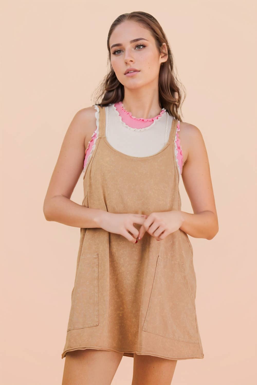 Mineral Washed Mini Dress w/ Shorts Inside 