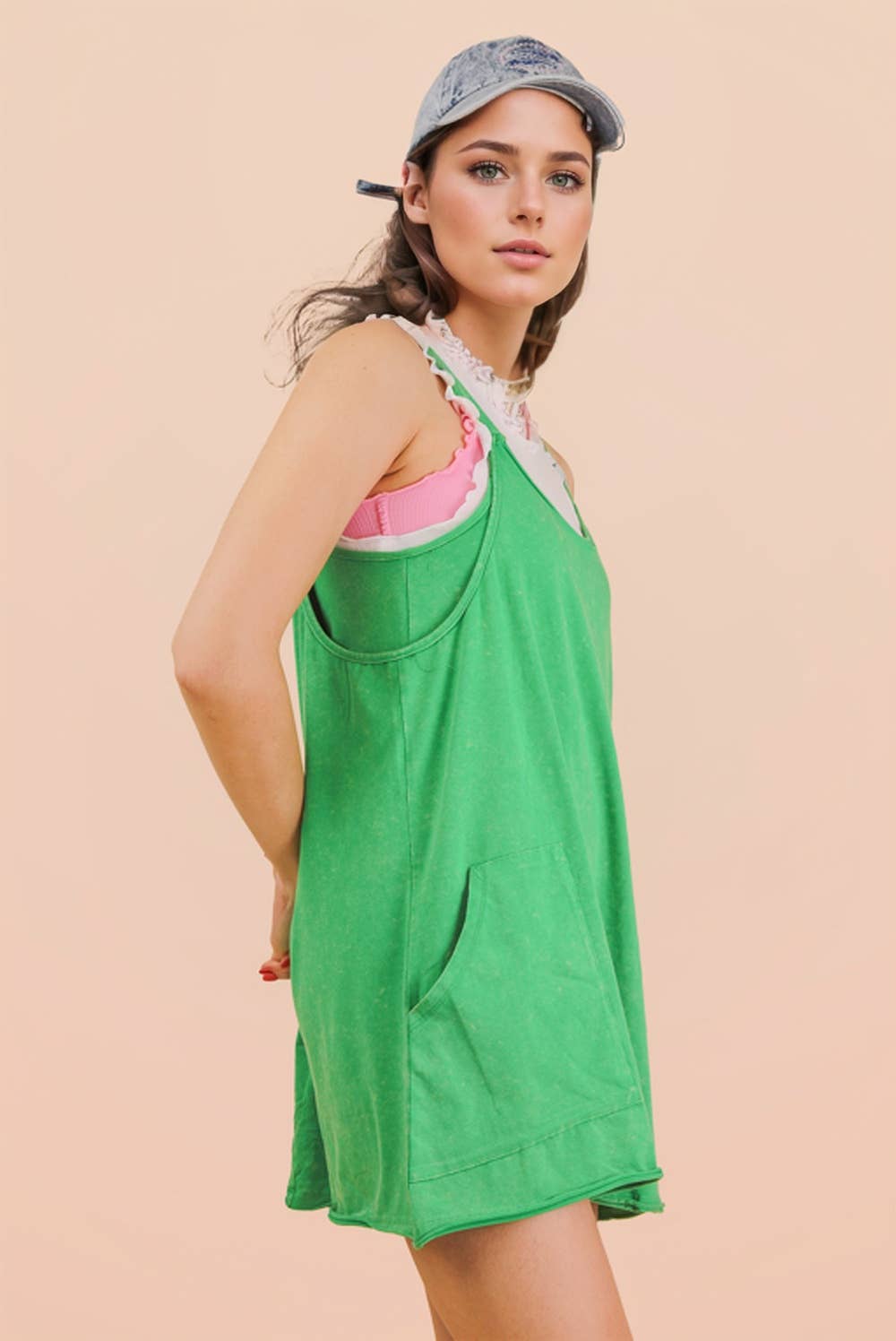 Mineral Washed Mini Dress w/ Shorts Inside 